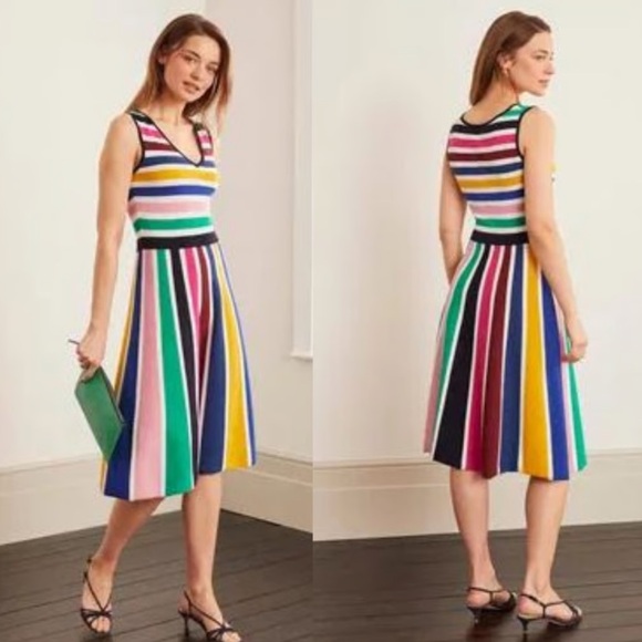 Boden Gracie Striped Knitted Fit and Flare Dress | US 4 - Picture 2 of 11